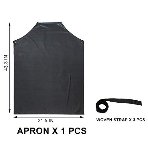 GNJCV Chemical Resistant PVC Apron - Black Plus Size Unisex Waterproof Vinyl Aprons for Dish washing,Dog Grooming,Gardening,Fish Cleaning(Pack of 1 GNJCV