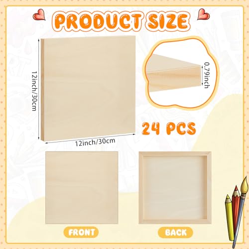 Barydat 24 Pcs Wood Panels for Painting Unfinished Wood Canvas Board Artist Wall 0.79'' Deep Cradled Wood Canvas Panels for Painting Pouring Arts Barydat