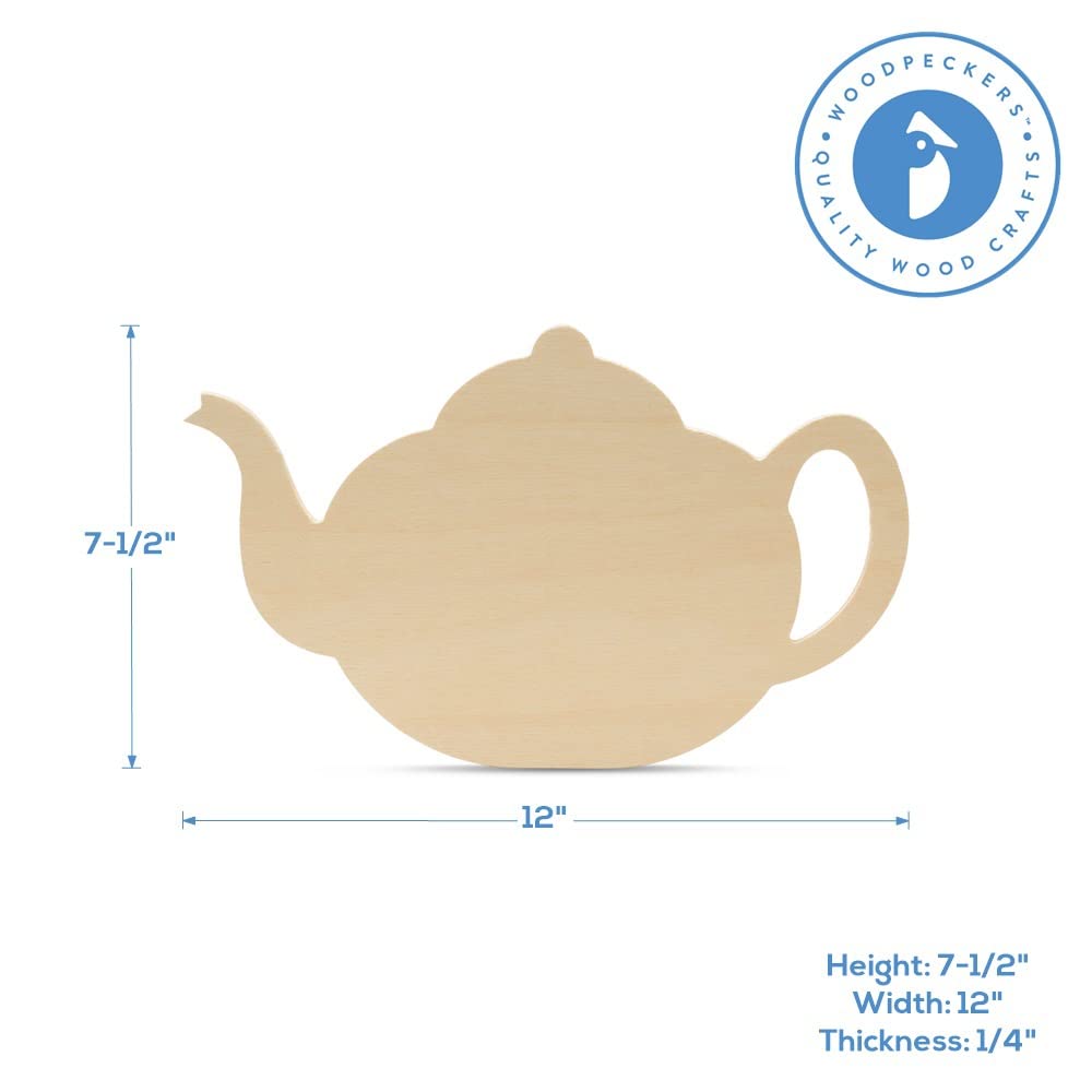 Tea Kettle Wood Cutouts 7-1/2 x 12-inch, Pack of 1 Unfinished Wood Crafts Blank, Wooden Shapes for Crafts & Party Decor, by Woodpeckers Woodpeckers
