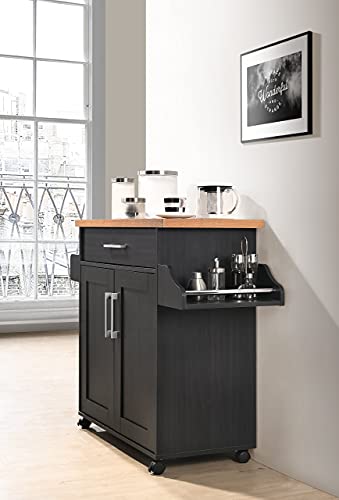 Hodedah Kitchen Island with Spice Rack, Towel Rack & Drawer, Black with Beech Top Hodedah