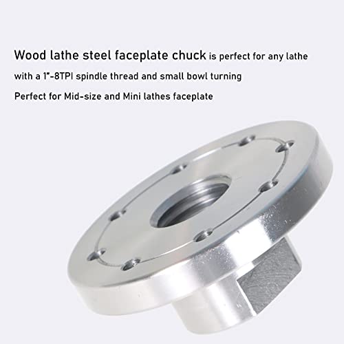 waltyotur Woodworking 3 Inch Lathe Steel Faceplate Chucks, Steel Wood Lathe Face Plate 1”-8TPI Spindle without Screwchuck waltyotur