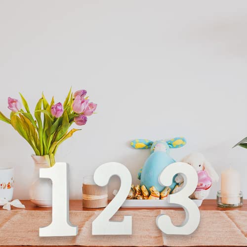 AOCEAN 4 Inch White Wood Numbers Unfinished Wood Numbers for Wall Decor Decorative Standing Numbers Slices Sign Board Decoration for Craft Home Party AOCEAN