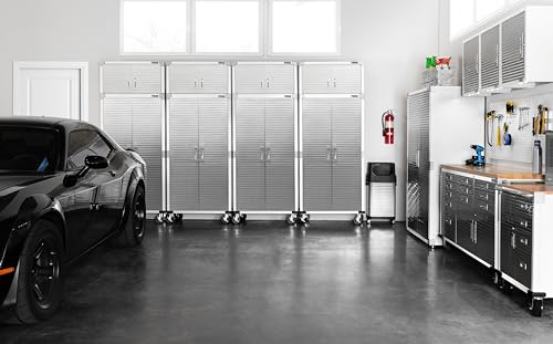 Seville Classics UltraHD 2-Piece Heavy Duty Mega Solid Steel Metal 2-Door Lockable Stacker Wall Storage Cabinet Set Organizer for Garage, Office, Seville Classics