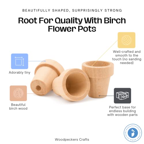 Small Wooden Flower Pot 1-1/6 x 1-inch, Pack of 12 1 inch Mini Pots, 1 Flower Pots to Paint & Plant, by Woodpeckers Woodpeckers