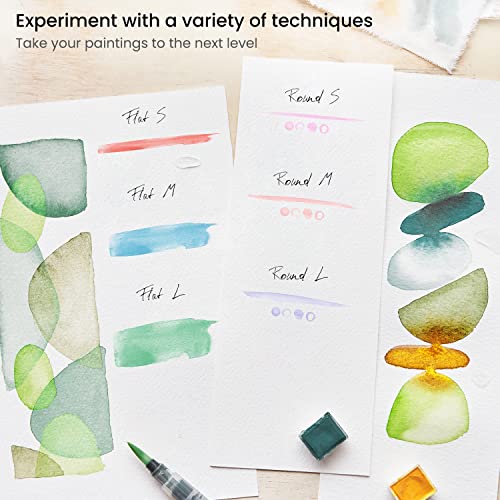 Arteza Water Brush Set of 6 - Fine, Medium & Broad Tips, Self-moistening, Portable, Perfect for Aquarelle & Watercolor Painting and Watercolors ARTEZA