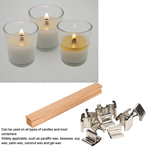 Natural Candle Wood Wicks with Iron Base and Smokeless Candle Wick with Metal Base Clip,33Pcs Wood Candle Wicks,Handcraft DIY Degradable Wood Wicks Pilipane