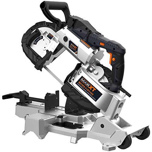 MAXXT Band Saw with Lightweight Aluminum Base 10 Amp 5 Inch Deep Cut Variable Speed Handheld Automatic Multipurpose Cut with Carrying Wheels Portable MAXXT
