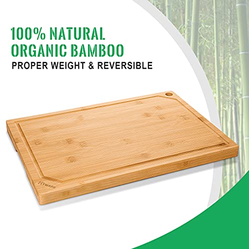 Hiware Extra Large Bamboo Cutting Board for Kitchen, Heavy Duty Wood Cutting Boards with Juice Groove, 100% Organic Bamboo, Pre Oiled, 18" x 12" HIWARE