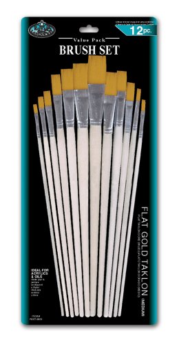 Royal and Langnickel Long Handle Flat Taklon Variety Brush Set - Gold (Pack of 12) Royal & Langnickel
