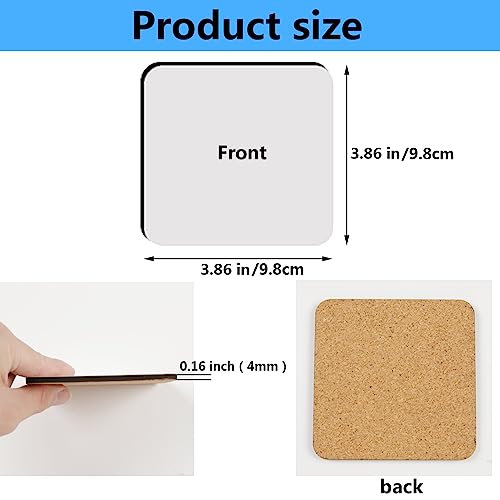 12 pcs Sublimation Square Coaster Blanks Products Bulk MDF Sublimation Coasters Blanks with Cork Back Hardboard Cork Coasters Blank MDF Sublimation AiDiYGECO