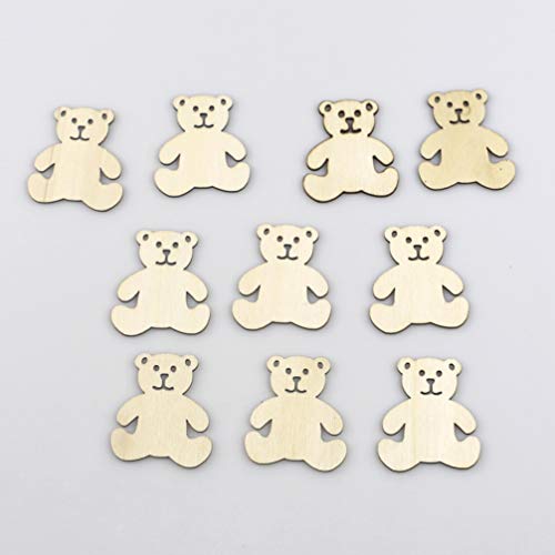 Ciieeo 40pcs Wooden Bear Shaped Cutouts Hanging Wood Bear Shape Clips Hanging Bear Ornaments with Hole Ropes for DIY Project Valentines Day Ciieeo