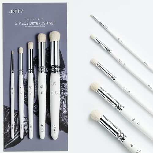 ARTIFY Drybrush Set of 5 Sizes: Expert Series Dry Brush for Effortless Miniature, Model, Ceramics, Citadel Painting - Hobby Detail Small Acrylic Oil ARTIFY art supplies