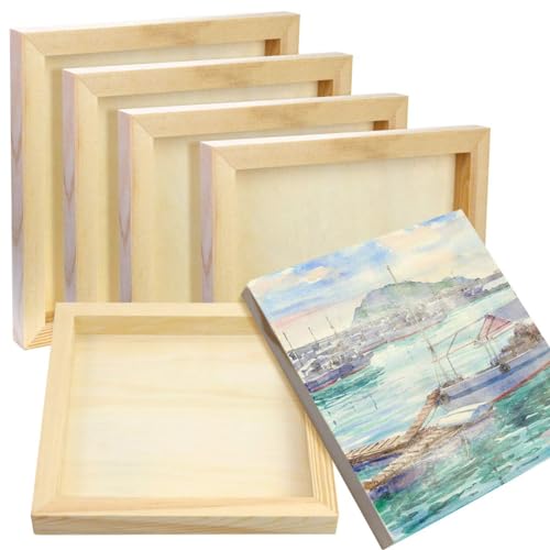Fireboomoon 6 Pack Square Wood Panels,Unfinished Blank Wooden Canvas Cradled Painting Panel Boards for Craft,Drawing,Painting,Pouring,Wood Burning(8" FIREBOOMOON