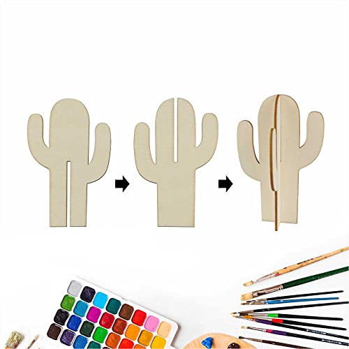Creaides 12pcs Cactus Wood DIY Crafts Cutouts Wooden Cactus Tabletop Decoration for DIY Projects Hawaii Summer Holiday Party Supplies Creaides