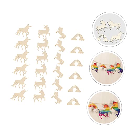 Parliky 1 Set Unicorn Chips Unfinished Wood Slices Rustic Wooden Embellishments Wooden Rainbow to Wood Shapes Craft Wood Trim Unicorn Wood Cutout for Parliky