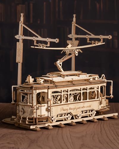 RoWood 3D Wooden Puzzles for Adults DIY Mechanical Tram Model Kit 3D Puzzles for Adults Wood Model Building Kit Model Kits Assembly Wooden Puzzles RoWood