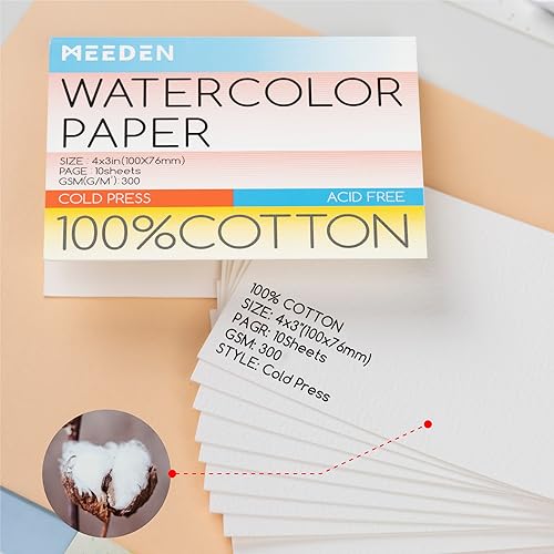 MEEDEN 4" x 3" Blank Watercolor Paper Cards, 5 Pcs Cold Press Watercolor Paper Bulk, 100% Cotton Watercolor Paper Postcards for Adults & Students MEEDEN