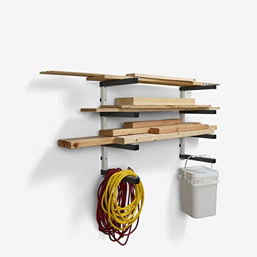BORA Wood Organizer and Lumber Storage Metal Rack with 4-level Wall Mount - Indoor and Outdoor Use, White & Gray - PBR-0420 Bora