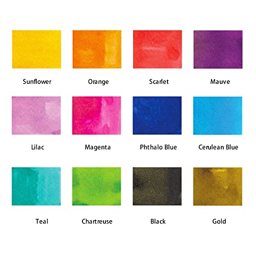 Mont Marte Drawing Ink Kit Signature 16pc, Great Art Set, Includes 12 x 7ml (0.24 US fl.oz) Ink Colours, Glass Dip Pen, Paint Brush, Pen Rest, Ink MONT MARTE