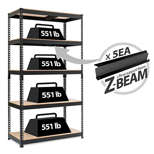 HOMEDANT Z-beam 5-Tier Laminated Heavy Duty Metal Shelving Unit Adjustable Garage Storage Utility Rack Shelves Organization Multipurpose Shelf HOMEDANT