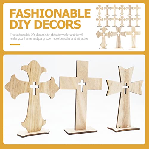 TEHAUX 30pcs Cross Wood Mini Wood Crosses Wooden Cross Shapes Blank Cross Cutouts Catholic Cross Ornament Wood clinging Cross Table top Decor TEHAUX