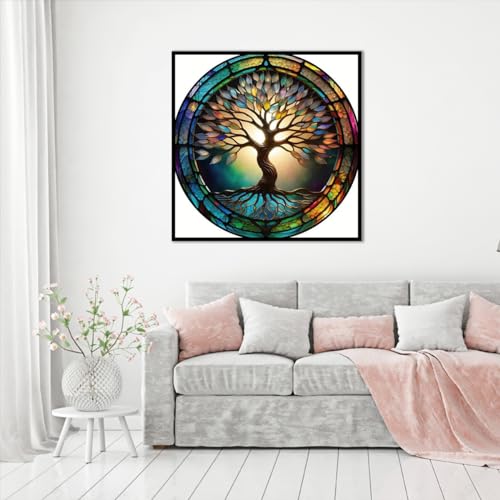 JFYHAB 5D Diamond Painting Kits Life of Tree Stained Glass DIY Diamond Full Round Drill Diamond Art Painting for Adults Tree Diamond Painting Full JFYHAB