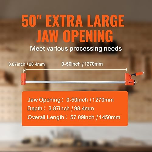 VEVOR Bar Clamps for Woodworking, 2-Pack 50" Parallel Clamp Set, F Clamp with 1100 lbs Load Limit, Even Pressure, High-strength Plastic and Carbon VEVOR