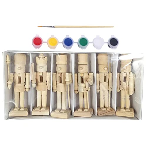 Sizet Unfinished Wood Nutcracker Ornaments Unpainted Mini Wooden Figurines, Set of 6 Sizet