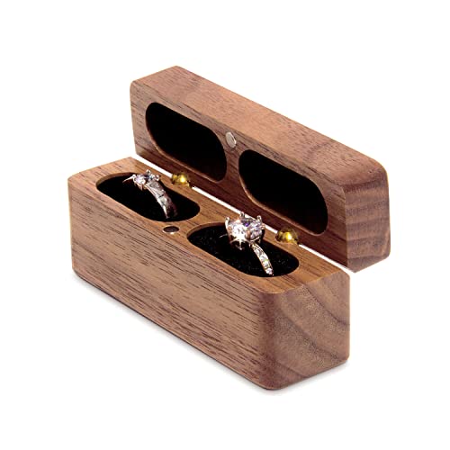 Wislist Ring Bearer Box for Wedding Ceremony Blank DIY Engraved Wooden Ring Holder for 2 Rings (Walnut Wood) Wislist