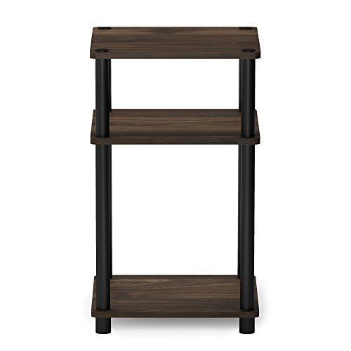 Furinno Just 3-Tier Turn-N-Tube End Table / Side Table / Night Stand / Bedside Table with Plastic Poles, 1-Pack, Columbia Walnut/Black Furinno