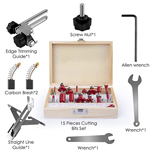 800W Compact Wood Router Tool, Handheld Palm Routers for Woodworking with 6 Variable Speed,Electric Trimmer Wood Router with 15pcs Router Bits,Wood MeiMeiDa
