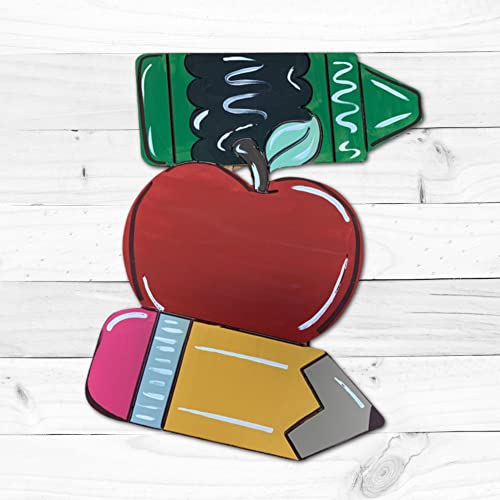 18" x 1/4" Wooden Crayon, Apple, & Pencil Back to School Shape, Unfinished Wood Craft, Paint-by-Line, Build-A-Cross Build-A-Cross