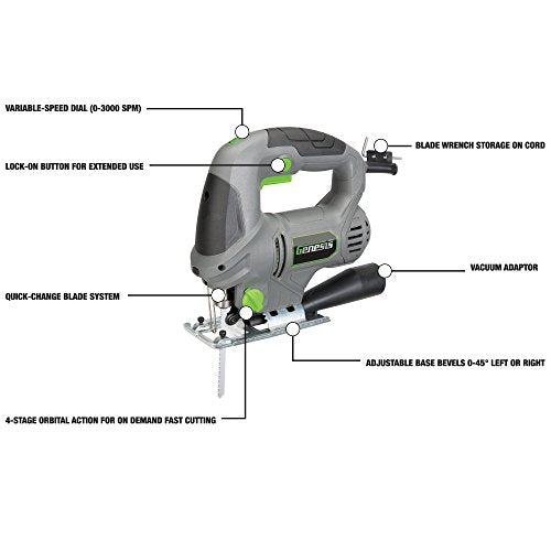 Genesis GJS500 5-Amp Variable-Speed Orbital Jigsaw with Blades Genesis