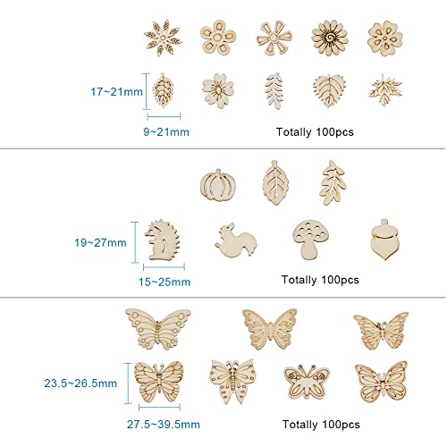Elecrelive 300pcs Assorted Unfinished Wooden Cutouts Flower Leaf Butterfly Small Blank Wood Slice Pieces Ornaments Hanging Embellishments for DIY Art EEE ELECRELIVE