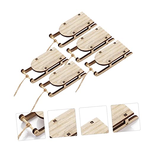 VOSAREA 5pcs Sled Unfinished Wood Rnaments Christmas Sleigh Cutouts Christmas Tree Hanging Ornament Tabletop Wood Sleigh Miniature Sleigh Christmas VOSAREA