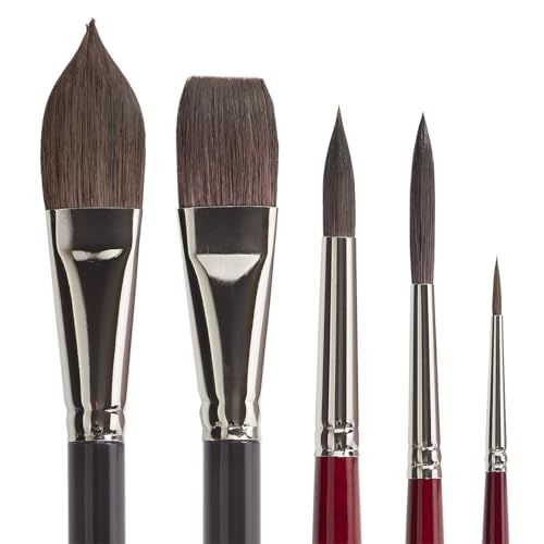 KINGART Equinox, Black Kazan Synthetic Watercolor Brushes, Set of 5 KINGART