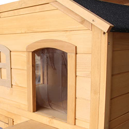PawHut 2-Story Cat House Outdoor, Weatherproof Wooden Cat Enclosure for Feral Cats with Escape Door, Openable Roof, Jumping Platforms, Natural PawHut