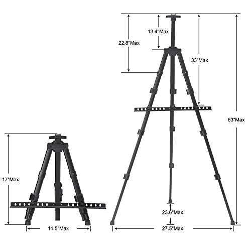 STARHOO Easel for Painting Canvas - Aluminum Art Easel Stand for Table Top/Floor 17" to 63" Adjustable Height with Portable Bag Classic Black Starhoo