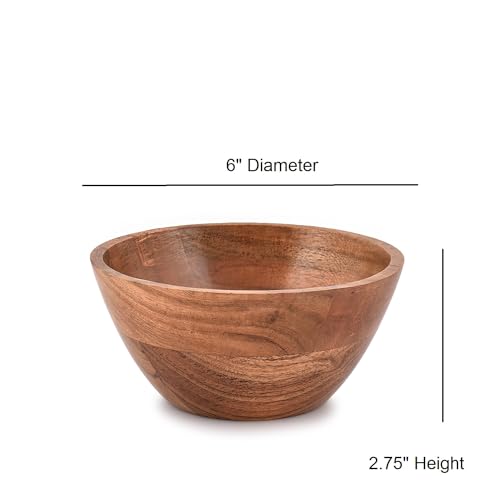 NIRMAN Bowl Set Acacia Wood for Kitchen Bowls for Entertaining Small Snack Bowls Set Kitchen Counter, Candy Bowl Bowls, Wooden Bowls for Décor (6" x NIRMAN