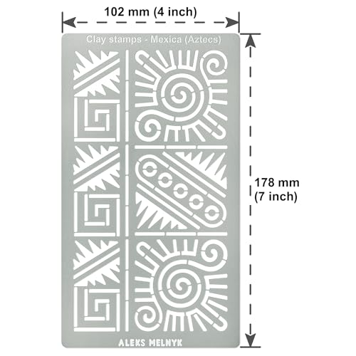 Aleks Melnyk No.433 Metal Stencil, Aztec Stencil Patterns and Symbols, Small Stencil, 1 PC, Template for Wood Burning, Engraving, Crafting, Aleks Melnyk