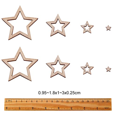 KitBeads 100pcs Random Hollow Star Shape Unfinished Wooden Embellishment Pieces Mixed Sizes Wood Star Cutouts Laser Cut Star Ornaments for Crafts KitBeads