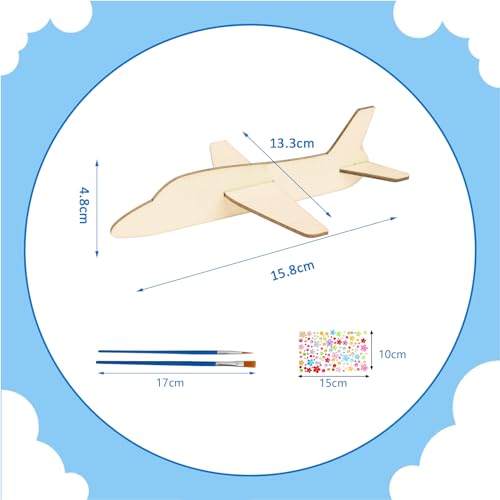 Fennoral 12 Pack Wooden Airplane Craft for Kids Make Your Own 3D Airplane kit for Boys Girls DIY Paint Wood Planes for School Art Activity Birthday Fennoral