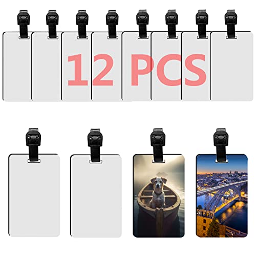 12 pcs Sublimation Luggage tag Blanks White Blank Travel Bag Baggage Tags with Strap Double Sided MDF Suitcase Label Tag with Slots AiDiYGECO