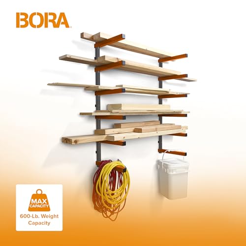 Bora Wood Organizer and Lumber Storage Metal Rack with 6-Level Wall Mount – Indoor and Outdoor Use, In Orange | PBR-001 Bora