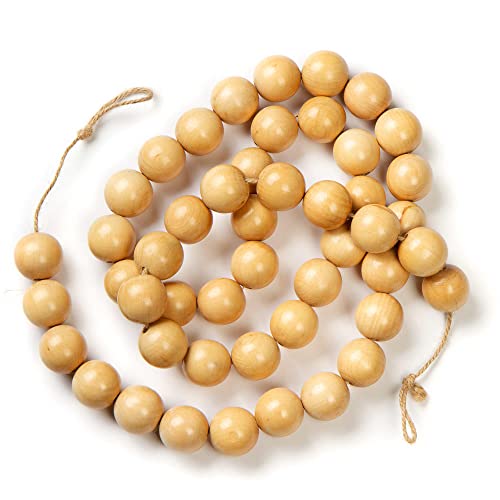 Wood Large Bead Christmas Garland - Round Jumbo Beads on This Natural Wood Garland. Use for Rustic, Natural, Scandinavian, Country, or Farmhouse Factory Direct Craft