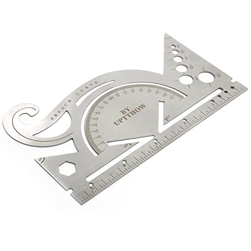 UPTTHOW Leather Tools French Curve Protractor Triangles Andcircle Gauge All-in-one Combine Tool Multifunctional Stainless Steel Ruler for UPTTHOW