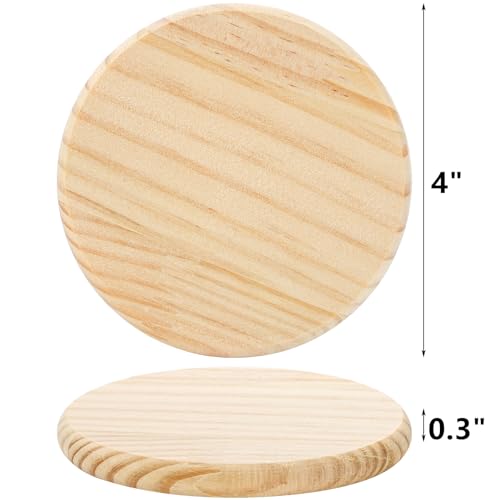 Dicunoy 24 PCS Unfinished Wood Coasters, 4 Inch Round Blank Wood Coaster for Crafts, Thick Coasters with 96 PCS Foam Knots for DIY Mosaic Coasters, Dicunoy