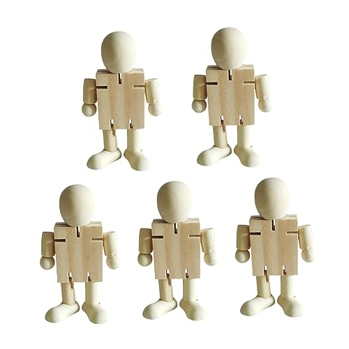 COHEALI 5pcs White Embryo Robot Wood Robot Figure Unfinished Peg Dolls Kids Painting Art Crafts Natural Ornaments Peg People Kit Wood Doll Figures COHEALI
