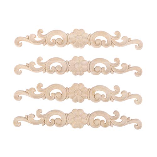 BESPORTBLE 4pcs Wood Carved Onlay Applique Unpainted Rose Flower Applique for DIY Craft Door Home Furniture Decoration BESPORTBLE