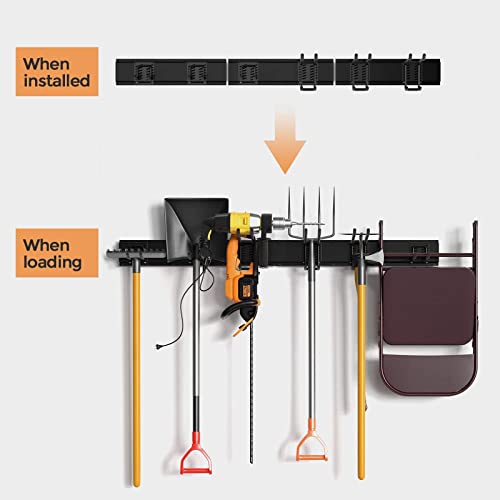 INCLY Garage Tool Organizer Wall Mount, 48 Inch Garden Yard Tools Wall Storage, Adjustable Heavy Duty Steel Garage Organization System with 3 Racks & INCLY